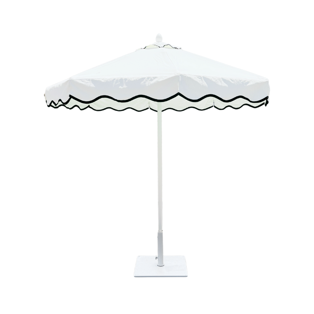 Cream and Black Scalloped Umbrella | Outdoor Umbrella Rentals for