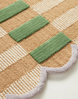 Green and Natural Plaid Scalloped Rug