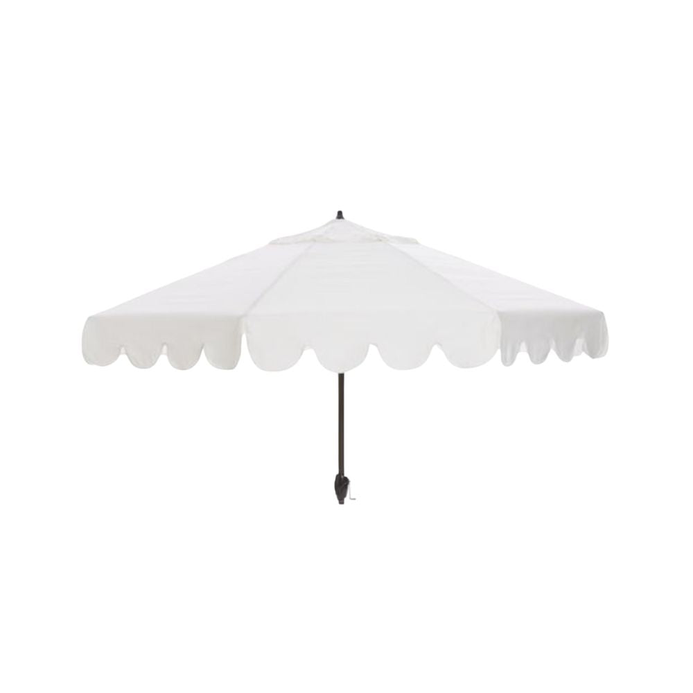 black and white scalloped patio umbrella White Scalloped Umbrella | Outdoor Umbrella Rentals for Weddings and Events