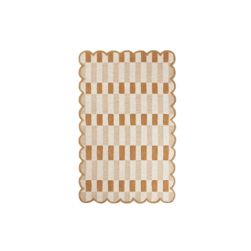 Beige Plaid Scalloped Rug