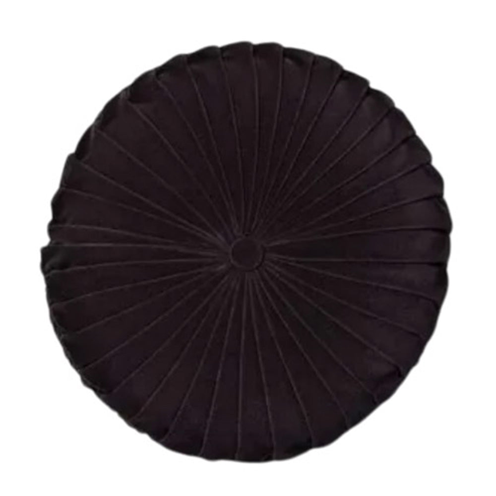 Black Velvet Pleated Pillow - Round