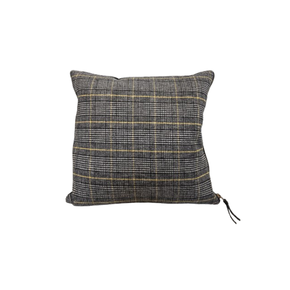 Black, White, and Gold Plaid Pillow