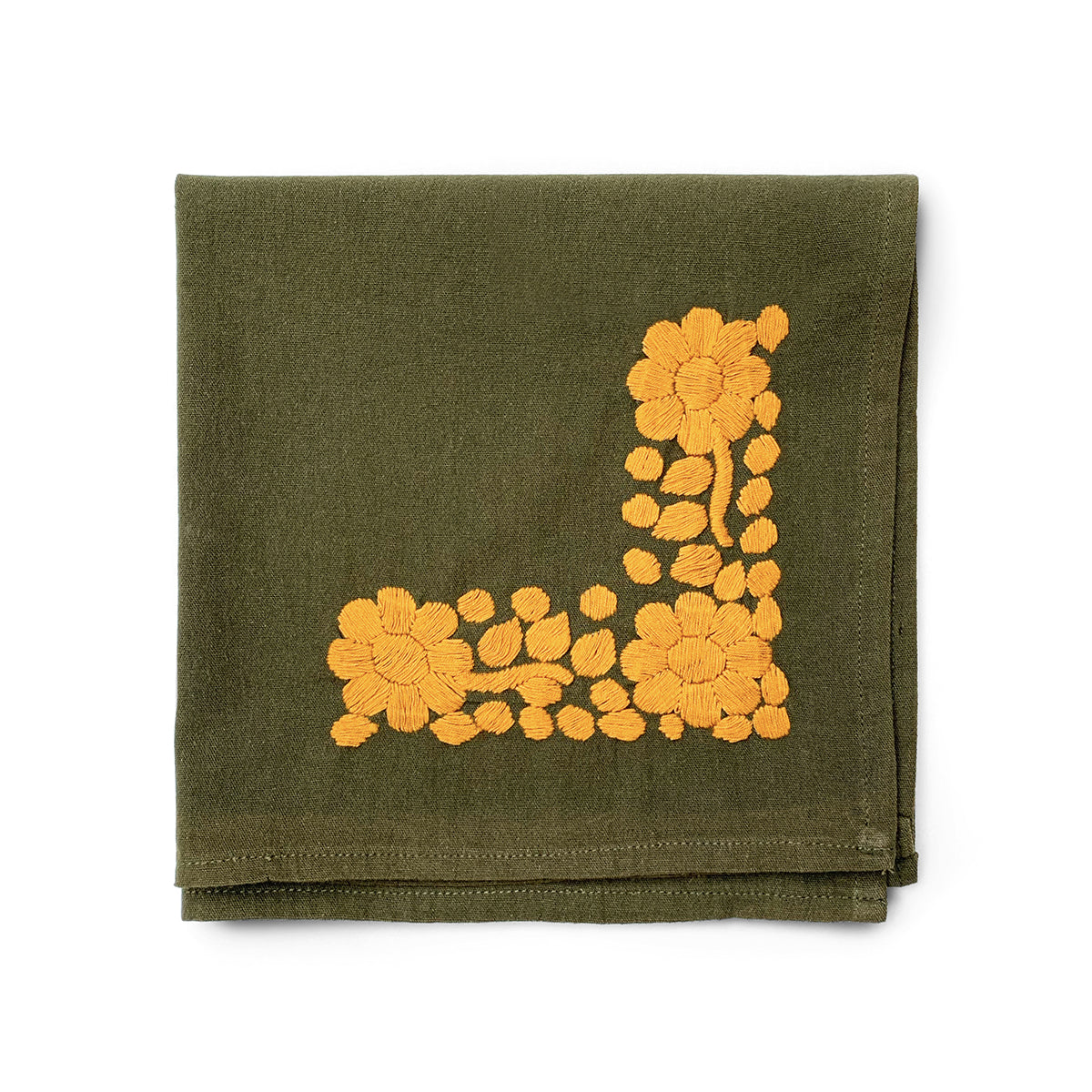 folk embroidered-napkin-marigold-and-olive