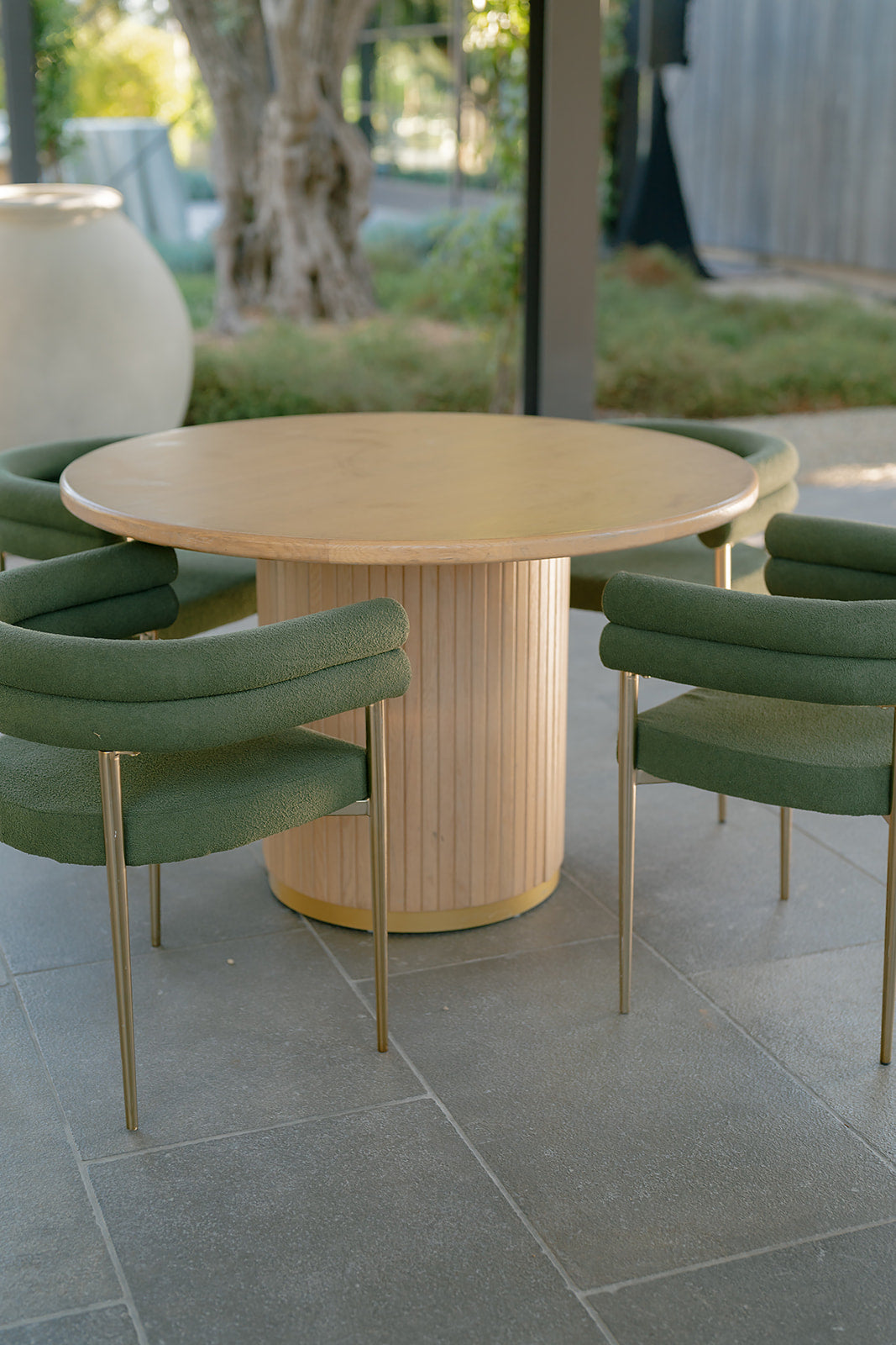 Green Boucle Dining Chair