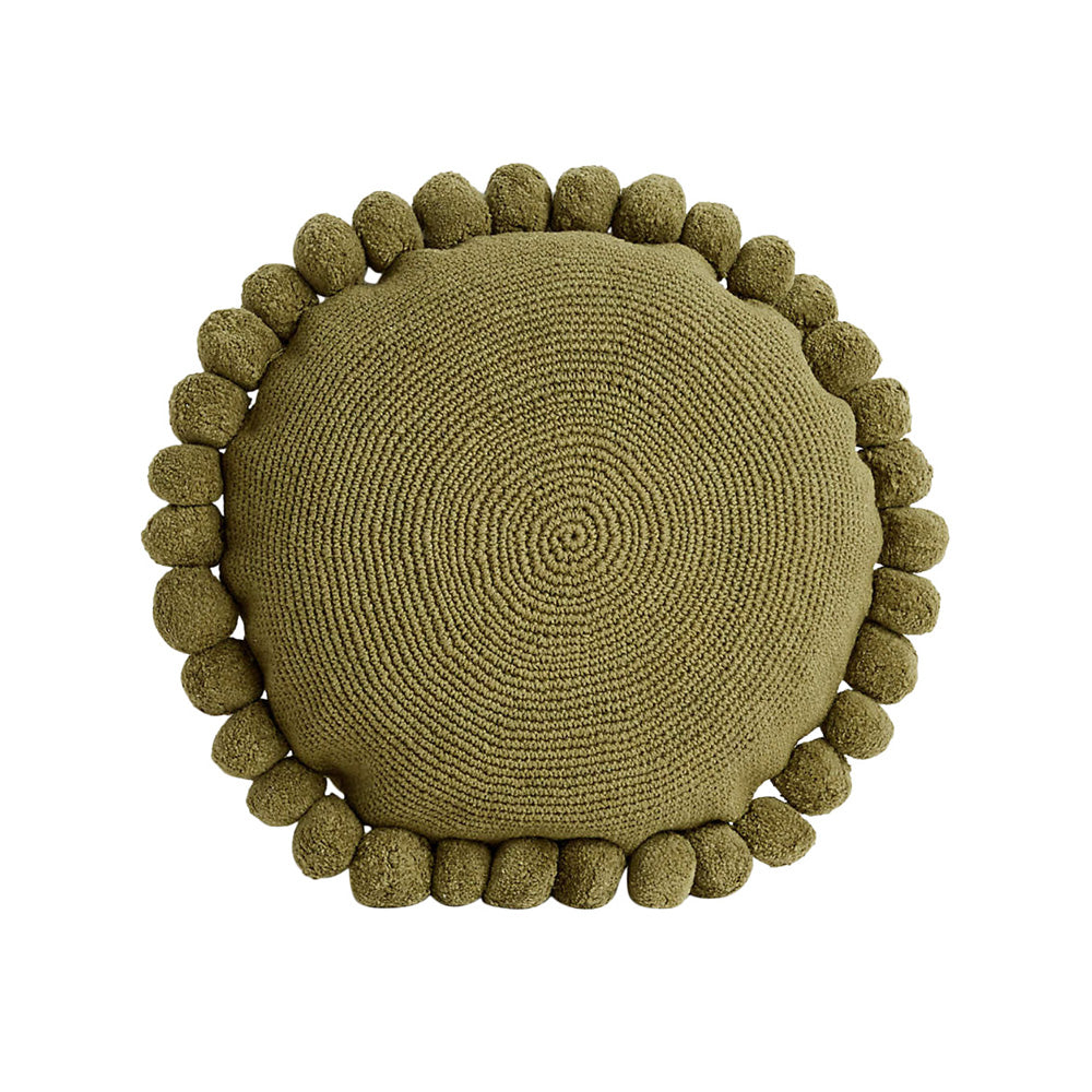 Pom Pom Pillow - Olive