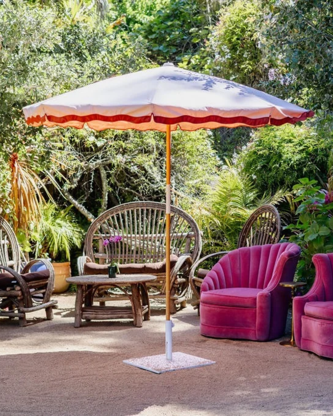 Pink and Red Scalloped Umbrella