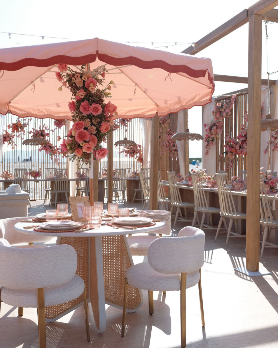Pink and Red Scalloped Umbrella