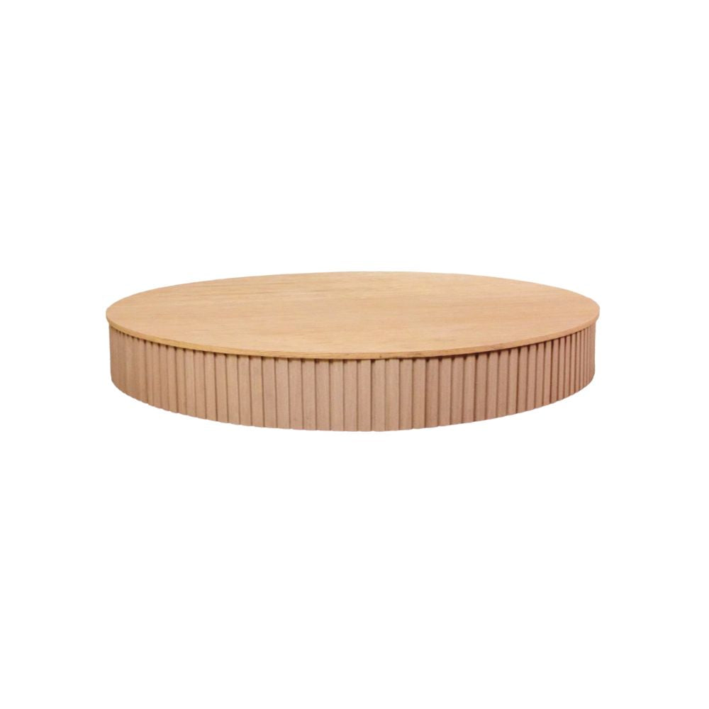 Round wooden ceremony platform with a ribbed base on a white background